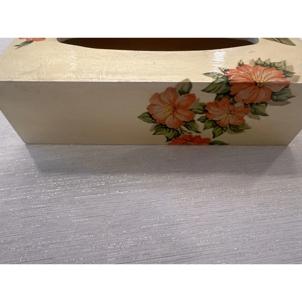 Vintage Wooden Tissue Box Cover granny Floral decor Flowers Cottagecore